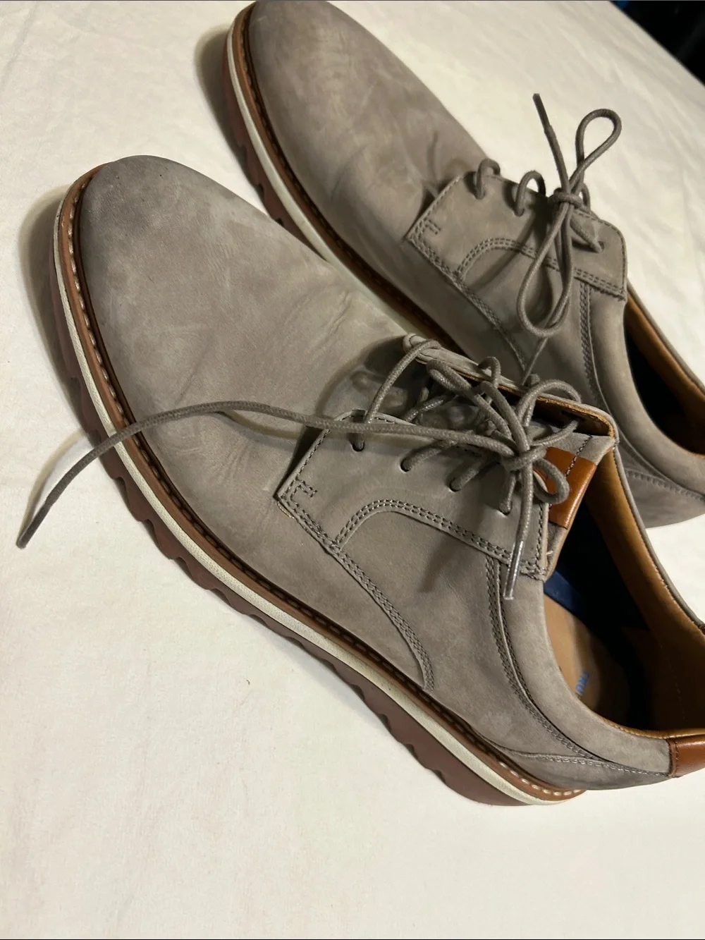 Johnston & Murphy Gray Suede Derby with Brown Leather Trim